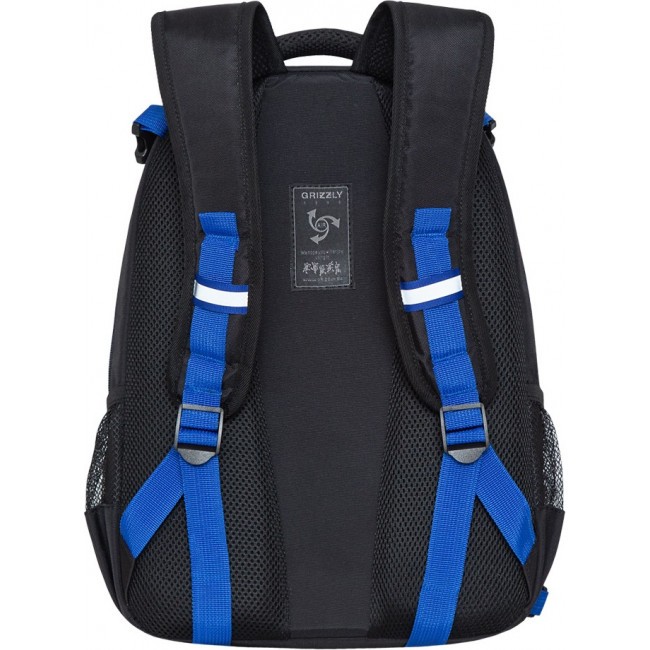 Рюкзак школьный с мешком Grizzly RB-056-1 черный-синий-серый - фото №4