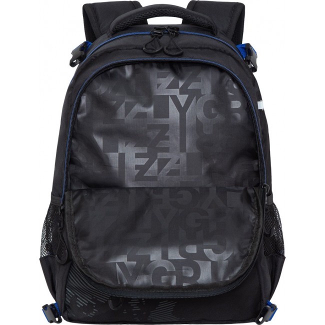 Рюкзак школьный с мешком Grizzly RB-056-1 черный-синий-серый - фото №6