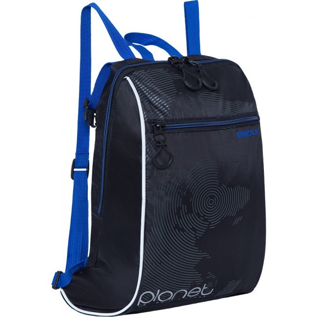 Рюкзак школьный с мешком Grizzly RB-056-1 черный-синий-серый - фото №8