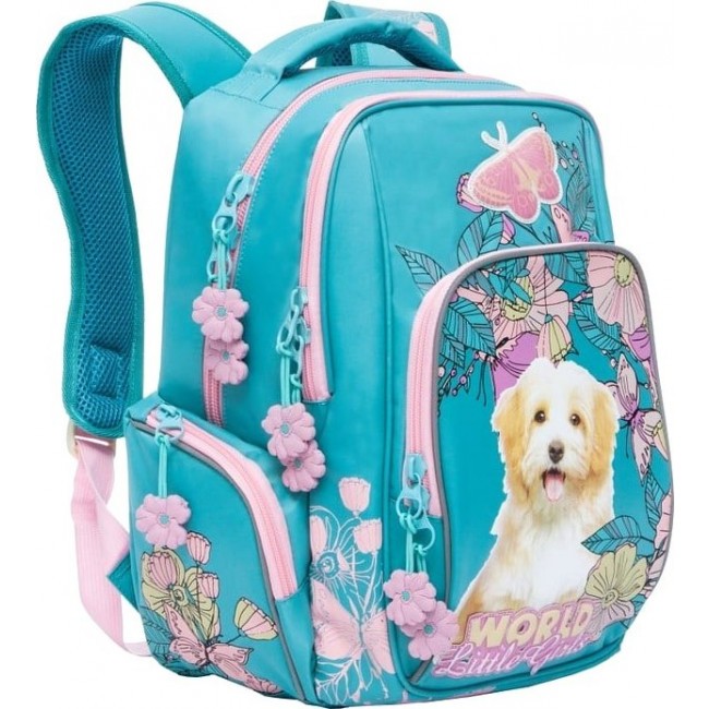 Рюкзак Grizzly RG-760-1 Собака и бабочки (бирюза и розовый) - фото №2