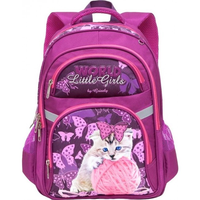 Рюкзак Grizzly RG-663-1 лилово-фиолетовый (котенок и бабочки) - фото №1