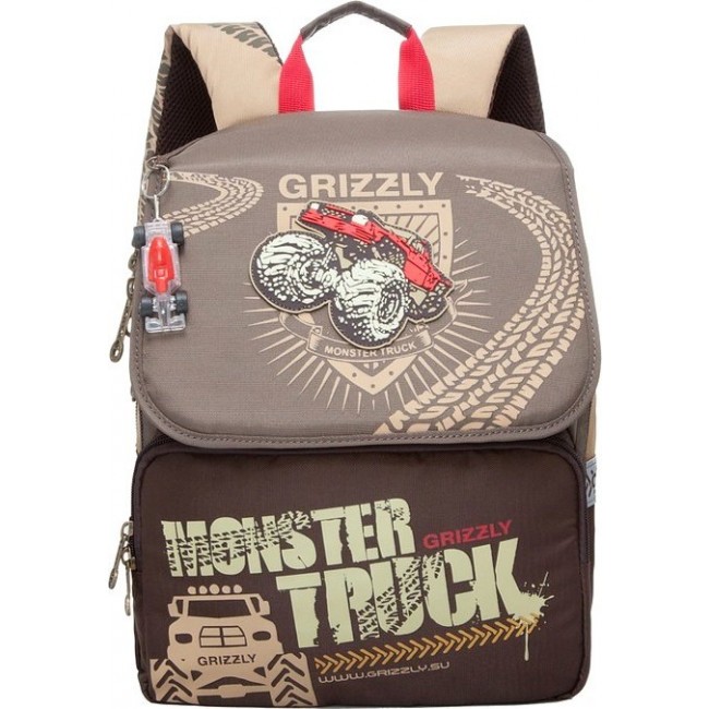 Рюкзак для школы Grizzly RA-671-1 Большая машинка (хаки) - фото №1