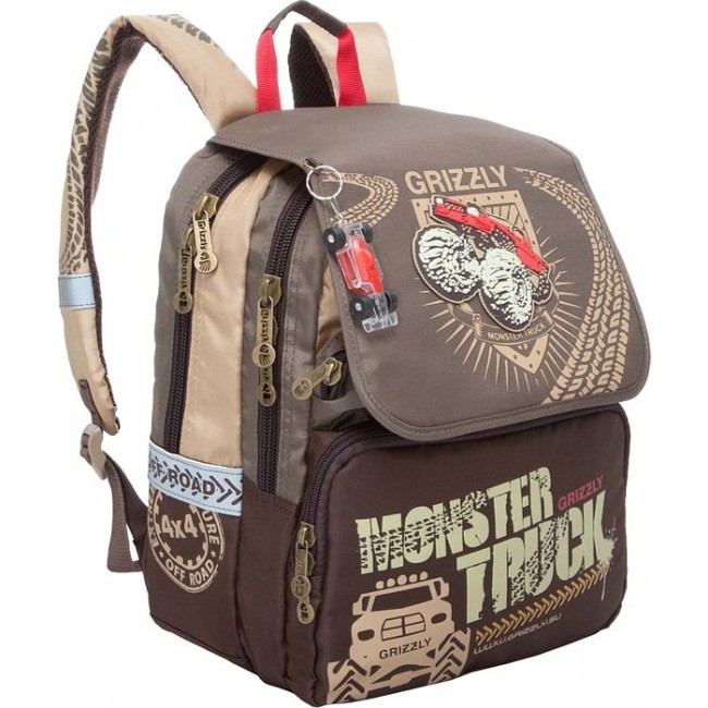 Рюкзак для школы Grizzly RA-671-1 Большая машинка (хаки) - фото №2