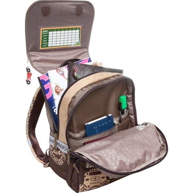 Рюкзак для школы Grizzly RA-671-1 Большая машинка (хаки) - фото №4