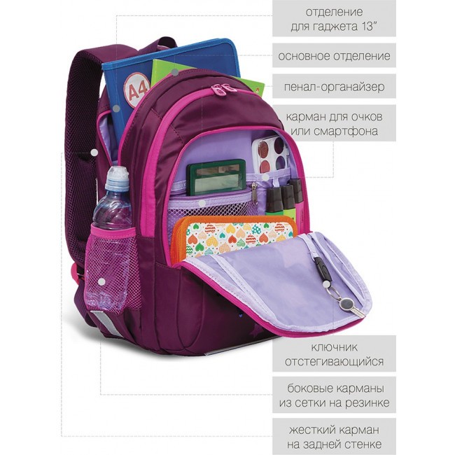 Школьный рюкзак Grizzly RG-162-2 фиолетовый - фото №6