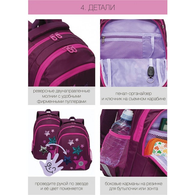 Школьный рюкзак Grizzly RG-162-2 фиолетовый - фото №8