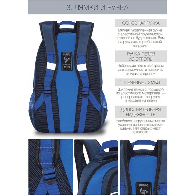 Рюкзак школьный Grizzly RB-054-5 синий - фото №8
