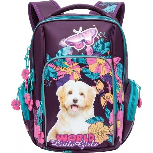 Рюкзак Grizzly RG-760-1 Фиолетовый - Бирюза (собака и бабочки) - фото №1