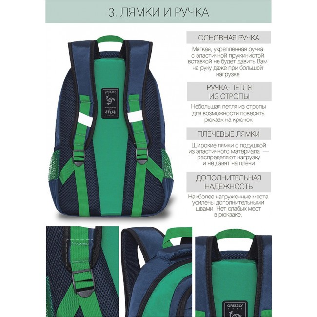 Рюкзак школьный Grizzly RB-054-5 синий-зеленый - фото №8