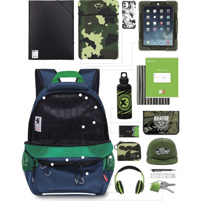 Рюкзак школьный Grizzly RB-054-5 синий-зеленый - фото №10