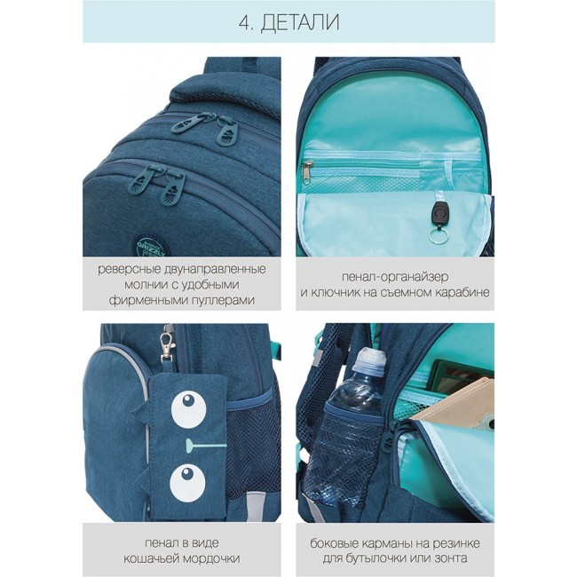 Школьный рюкзак Grizzly RG-160-11 джинсовый - фото №9