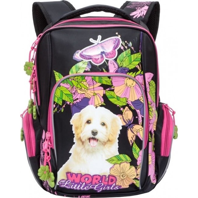 Рюкзак Grizzly RG-760-1 Собака и бабочки (черный и розовый) - фото №1