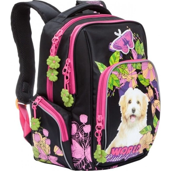 Рюкзак Grizzly RG-760-1 Собака и бабочки (черный и розовый) - фото №2
