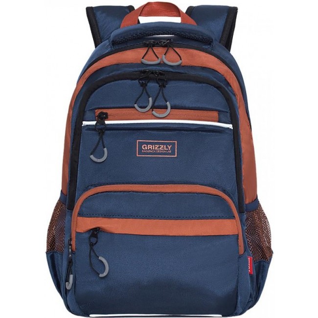 Рюкзак школьный Grizzly RB-054-5 синий-терракотовый - фото №1