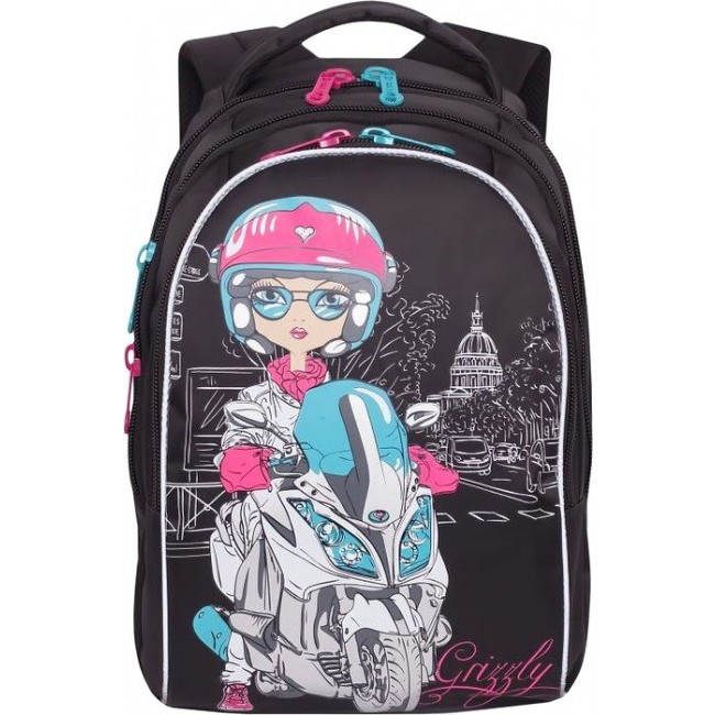 Школьный рюкзак для подростка девочки Grizzly RG-768-3 Девушка черный - фото №1