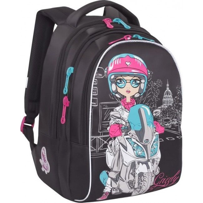 Школьный рюкзак для подростка девочки Grizzly RG-768-3 Девушка черный - фото №2