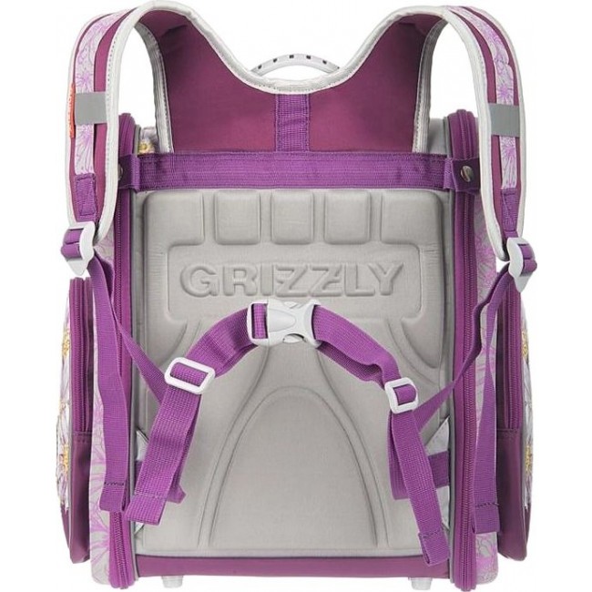 Ранец для девочки Grizzly RA-541-4 Котенок в цветах (светло-серый сирень) - фото №4