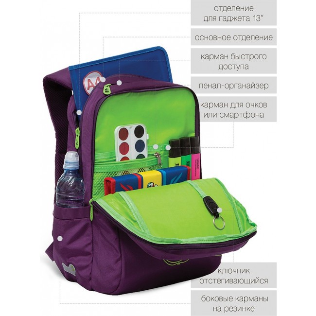 Школьный рюкзак Grizzly RG-166-3 фиолетовый - фото №9
