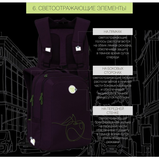 Школьный рюкзак Grizzly RG-166-3 фиолетовый - фото №13
