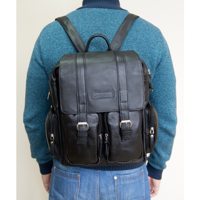 Мужской рюкзак из натуральной кожи Carlo Gattini Fiorentino 3003-01 Черный - фото №6