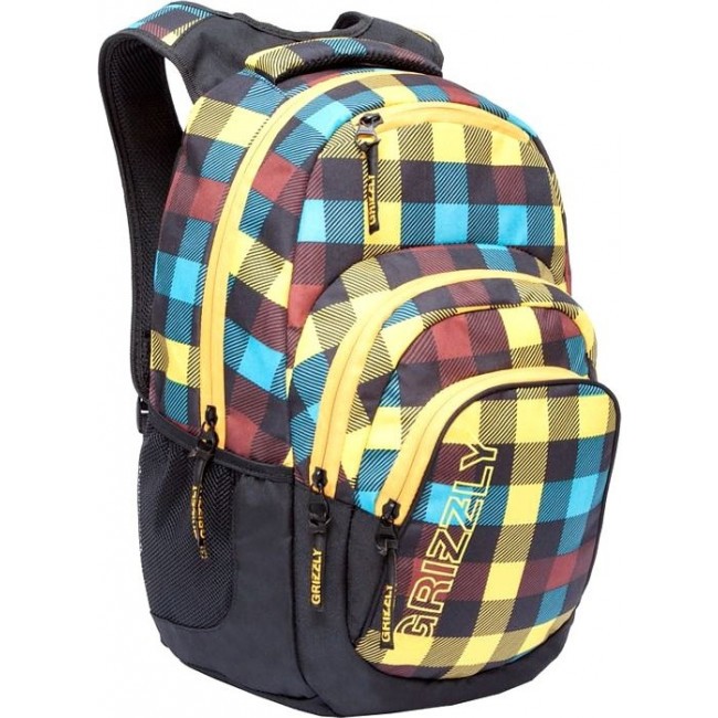 Модный школьный рюкзак Grizzly RU-704-2 Клетка радуга - фото №2