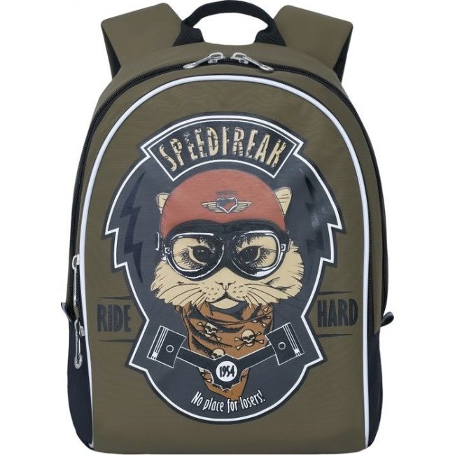 Рюкзак для мальчика с котом Grizzly RS-734-3 Кот (хаки) - фото №1