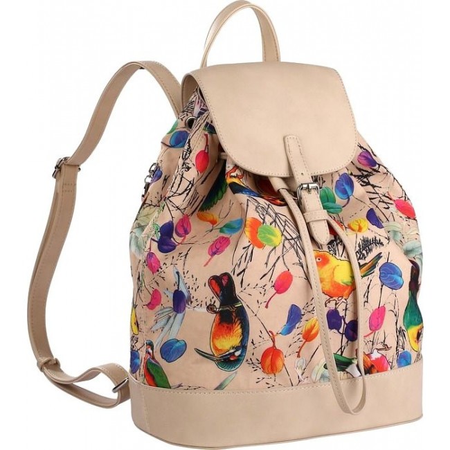 Миниатюрный рюкзак для девушки Pola 4348 Птички (бежевый) - фото №1