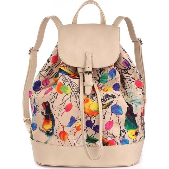 Миниатюрный рюкзак для девушки Pola 4348 Птички (бежевый) - фото №2