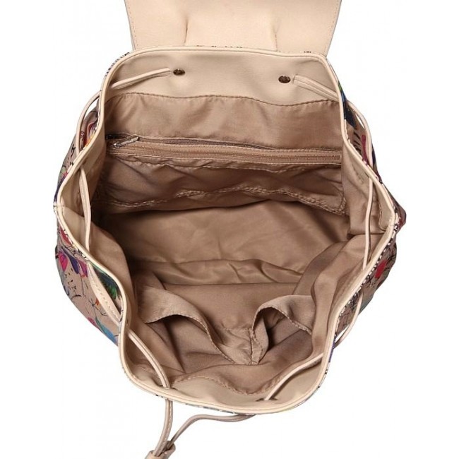Миниатюрный рюкзак для девушки Pola 4348 Птички (бежевый) - фото №4