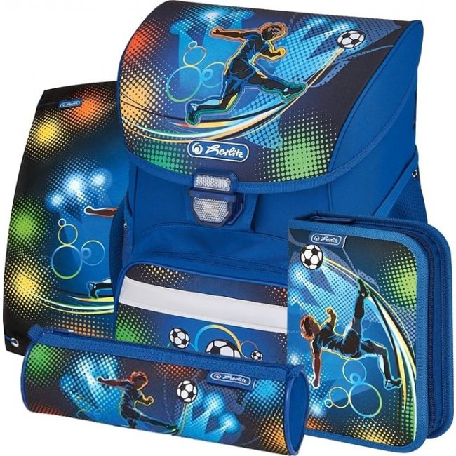 Рюкзак школьный с наполнением Herlitz Loop plus Футбол синий - фото №1