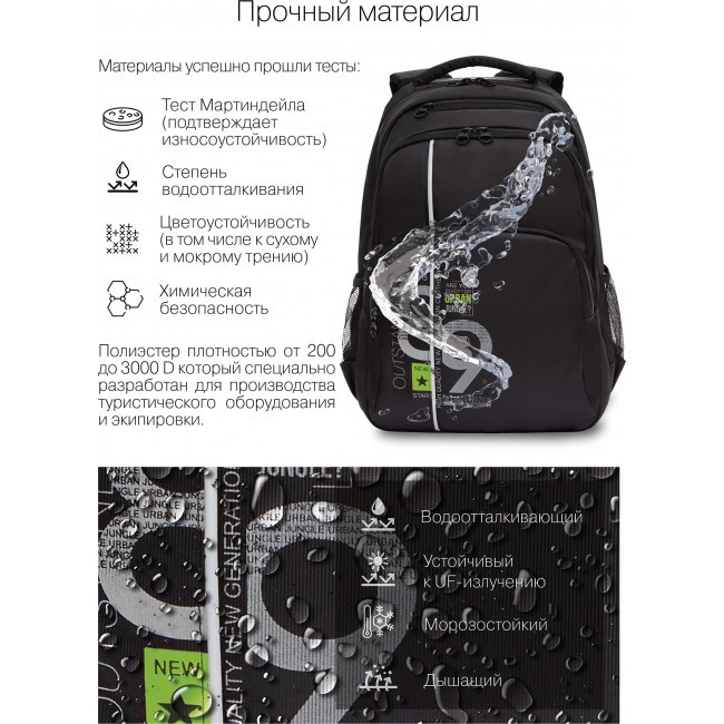 Рюкзак Grizzly RU-230-6 черный-салатовый - фото №9