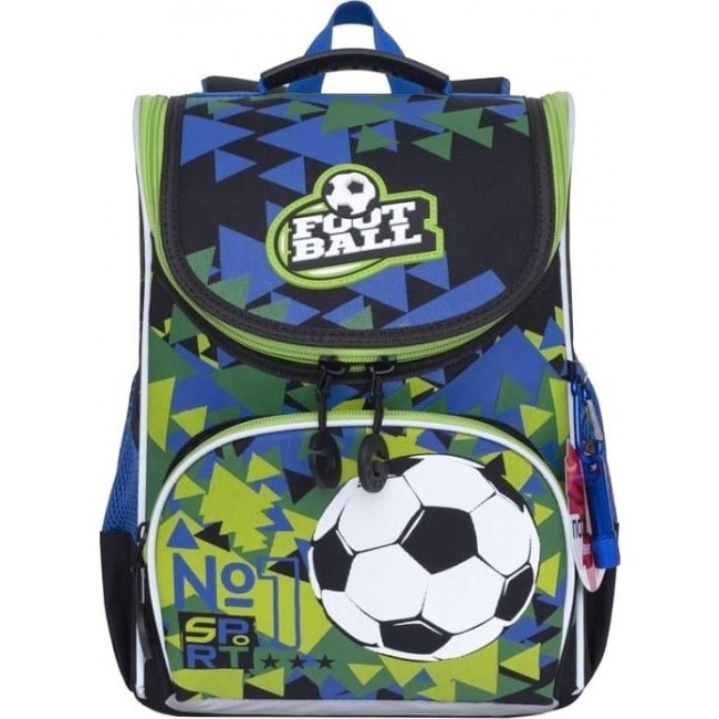 Школьный ранец Grizzly RA-972-2 Футбол (черный и синий) - фото №1