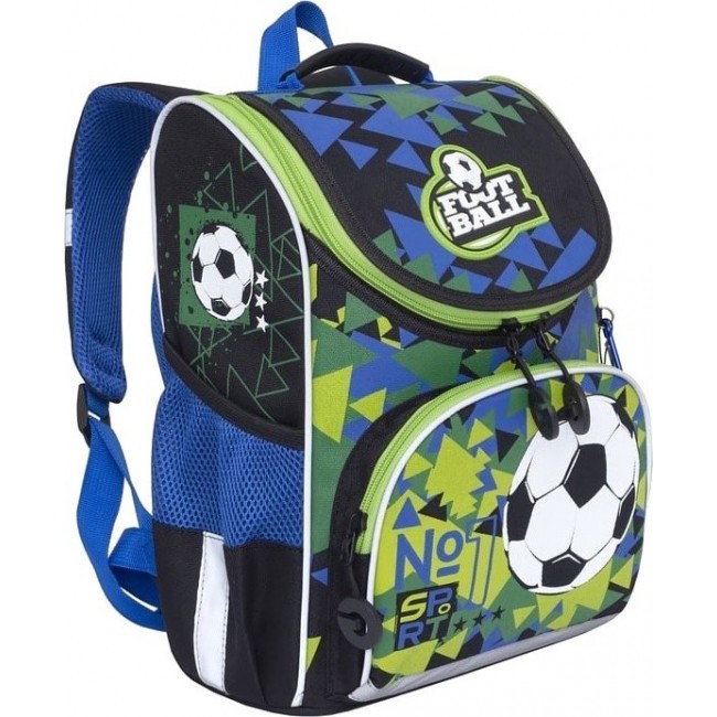 Школьный ранец Grizzly RA-972-2 Футбол (черный и синий) - фото №2
