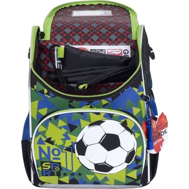 Школьный ранец Grizzly RA-972-2 Футбол (черный и синий) - фото №4