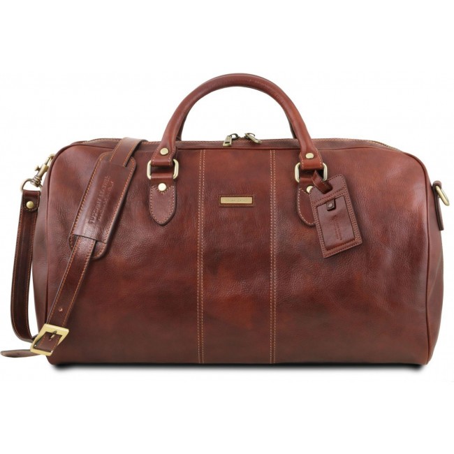 Дорожная кожаная сумка Tuscany Leather Lisbona даффл большой размер TL141657 Коричневый - фото №1