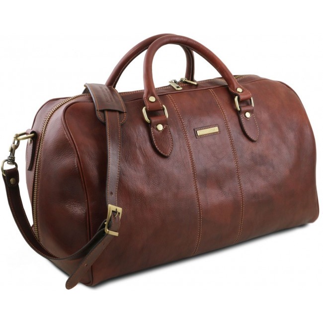 Дорожная кожаная сумка Tuscany Leather Lisbona даффл большой размер TL141657 Коричневый - фото №3
