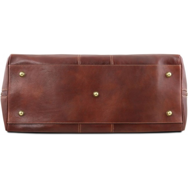 Дорожная кожаная сумка Tuscany Leather Lisbona даффл большой размер TL141657 Коричневый - фото №4