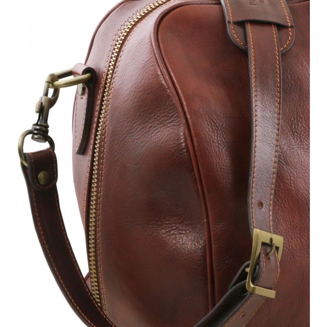 Дорожная кожаная сумка Tuscany Leather Lisbona даффл большой размер TL141657 Коричневый - фото №5