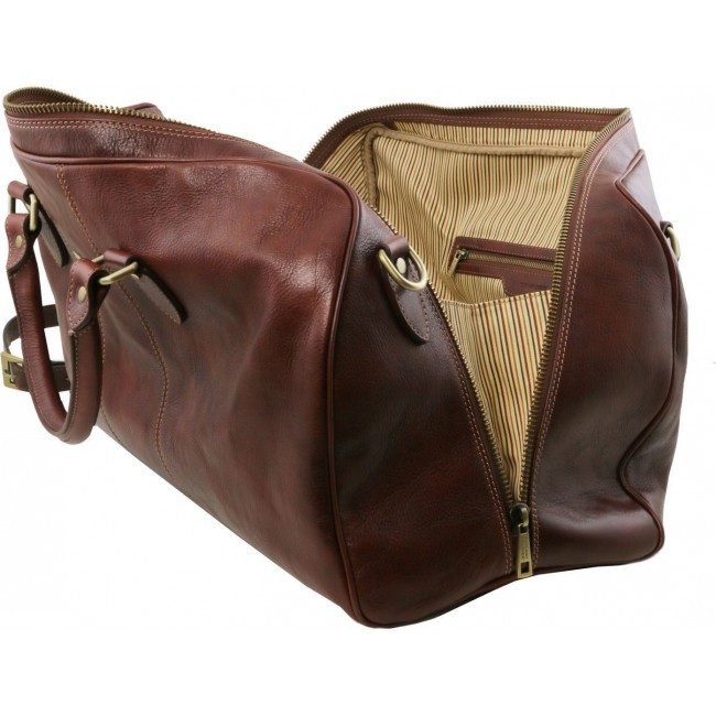Дорожная кожаная сумка Tuscany Leather Lisbona даффл большой размер TL141657 Коричневый - фото №6