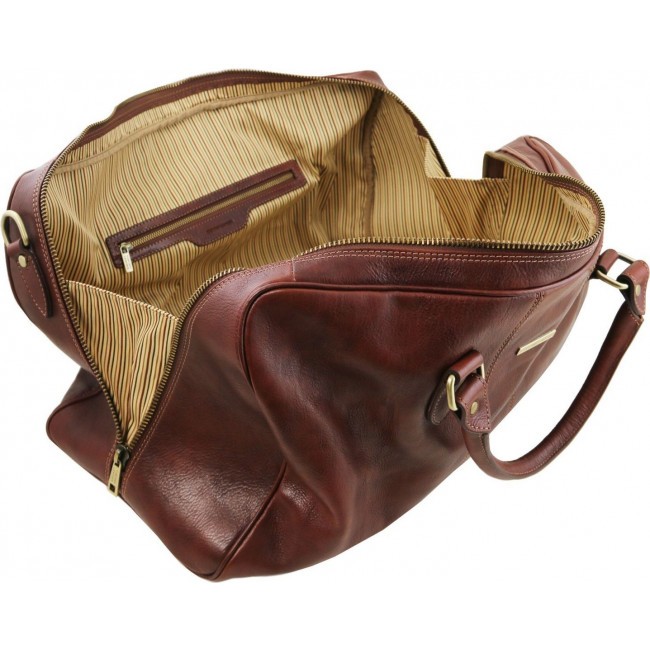 Дорожная кожаная сумка Tuscany Leather Lisbona даффл большой размер TL141657 Коричневый - фото №7
