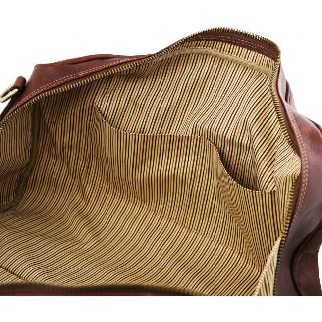 Дорожная кожаная сумка Tuscany Leather Lisbona даффл большой размер TL141657 Коричневый - фото №8