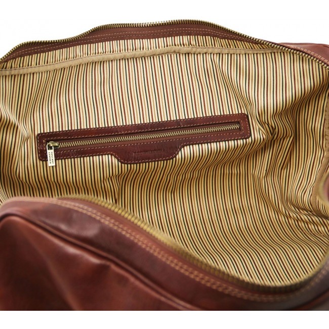 Дорожная кожаная сумка Tuscany Leather Lisbona даффл большой размер TL141657 Коричневый - фото №9