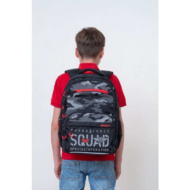 Рюкзак школьный Grizzly RB-254-3 черный-красный - фото №14