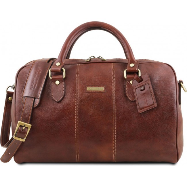 Дорожная кожаная сумка Tuscany Leather Lisbona даффл маленький размер TL141658 Коричневый - фото №1