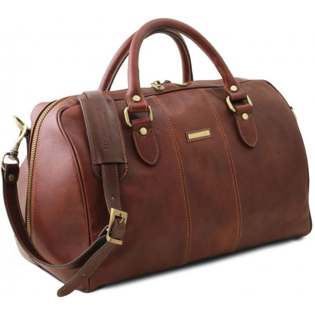 Дорожная кожаная сумка Tuscany Leather Lisbona даффл маленький размер TL141658 Коричневый - фото №2