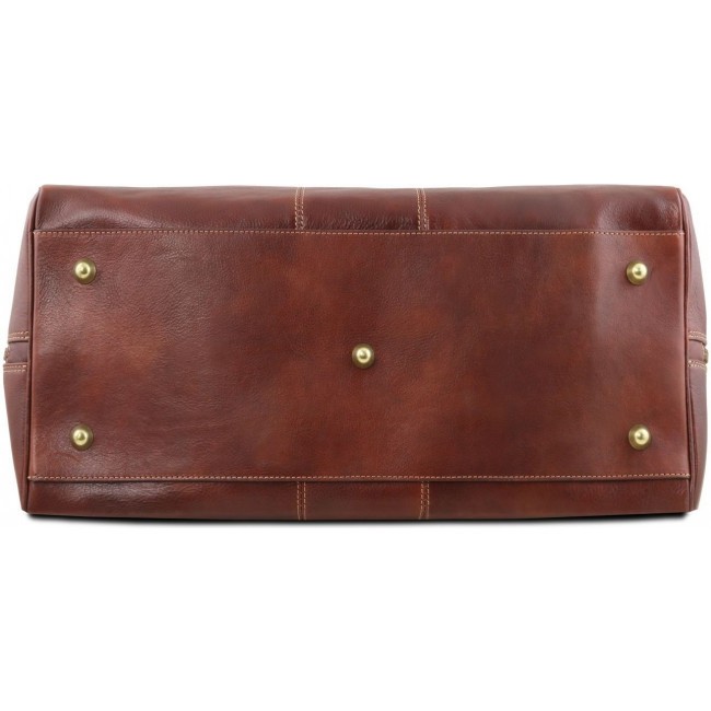 Дорожная кожаная сумка Tuscany Leather Lisbona даффл маленький размер TL141658 Коричневый - фото №4