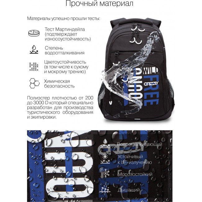 Рюкзак Grizzly RU-236-2 черный - синий - фото №9