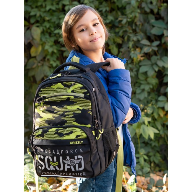 Рюкзак школьный Grizzly RB-254-3 черный-салатовый - фото №13