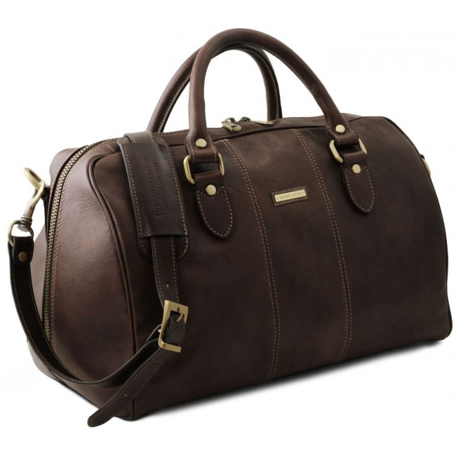 Дорожная кожаная сумка Tuscany Leather Lisbona даффл маленький размер TL141658 Темно-коричневый - фото №2