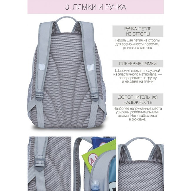 Школьный рюкзак Grizzly RG-163-6 серый - фото №8